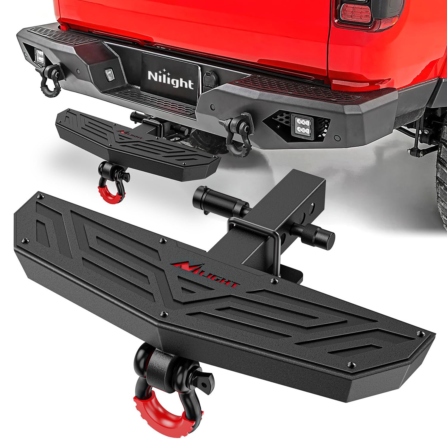 Nilight Hitch Step 2 Inch Receiver Universal Trailer Hitch Step Armor with Anti-Theft D-Ring Shackle Hitch Lock Stabilizer Anti-Slip Design Rear Bumper Guard for Pickups Trucks Vans SUVs ATVs