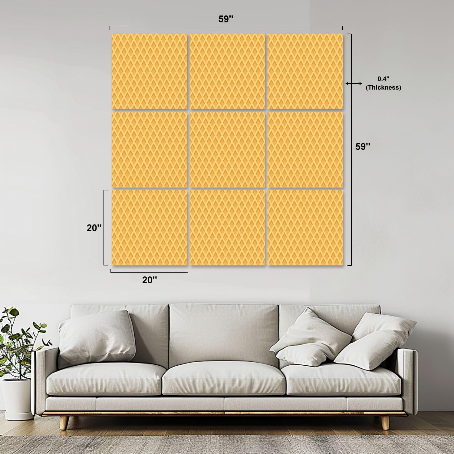 Art Acoustic Panels Self Adhesive Waffle ice cream cone texture sweet dessert wafer pattern space for 9 Packs Decorative Soundproof Wall Panels Large Sound Absorbing Panels for Home Office 60