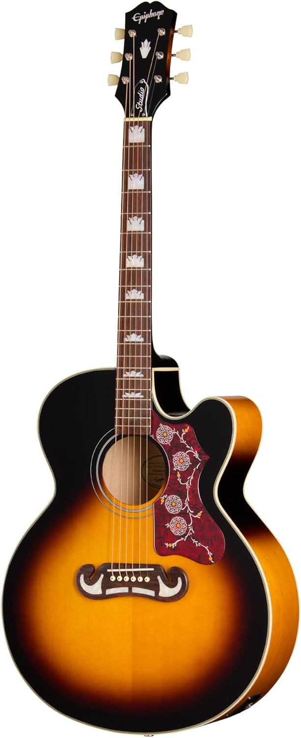Epiphone J-200 Studio EC Jumbo Acoustic Electric, Vintage Sunburst with Bag