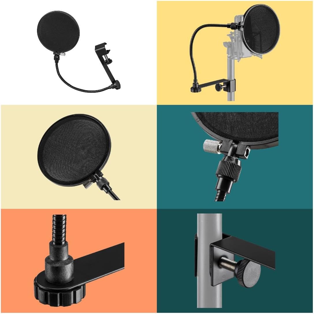 Focusrite Scarlett 2i2 4th Gen USB Audio Interface with Software Suite, Bundle with 2x 15' XLR Microphone Cables and Pop Filter with Gooseneck and Adjustable Knob (4 items)