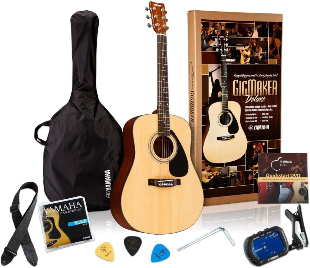 Yamaha GigMaker Deluxe Acoustic Guitar Package with FD01S Guitar, Gig Bag, Tuner, Strap and Picks - Natural
