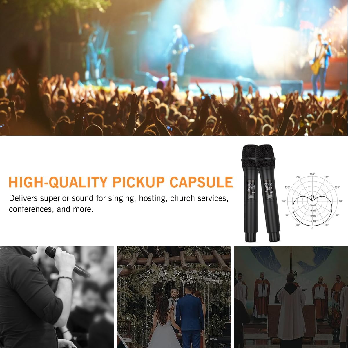 UHF Wireless Microphone – 2channel Handheld Mic, Auto Scan, 300FT Range, PA Amplifier, Signal Shielding, 8-10H Battery – Ideal for Singers, DJs, Churches & Events (YU-E20).