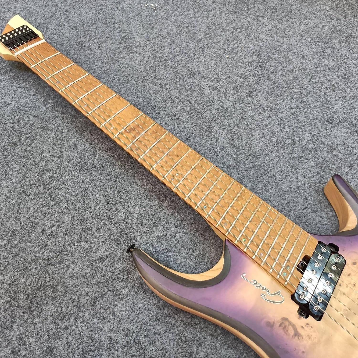 Headless Electric Guitar, 7-String Fanned Fret Guitar,Roasted Maple Neck 24 Fret Professional Guitar