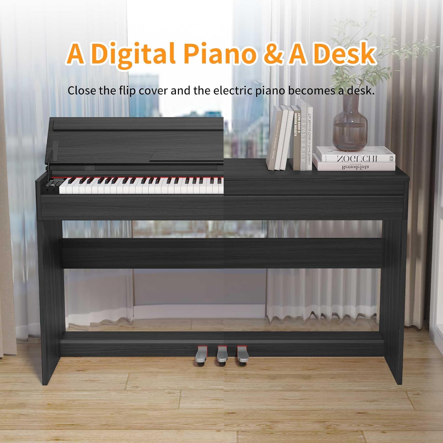 WENCAI 88 Key Electric Piano Velocity-Sensitive Keyboard, 88 Keys Home Upright Digital Pianos, Wooden Electronic Piano for Beginner Adult with 3 Pedals, Supports USB-MIDI/Wireless Connect, Black