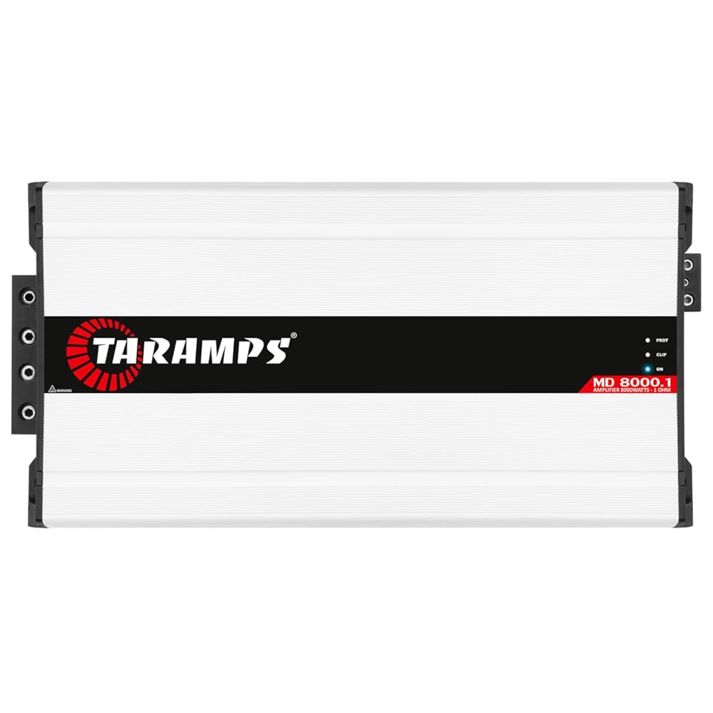 Taramps MD 8000.1 White Monoblock Amplifier 1 Ohm 8000 Watts Rms 1 Channel Powerful Full Range Amp Car Audio System, Dual Input Crossover Bass Boost Class D