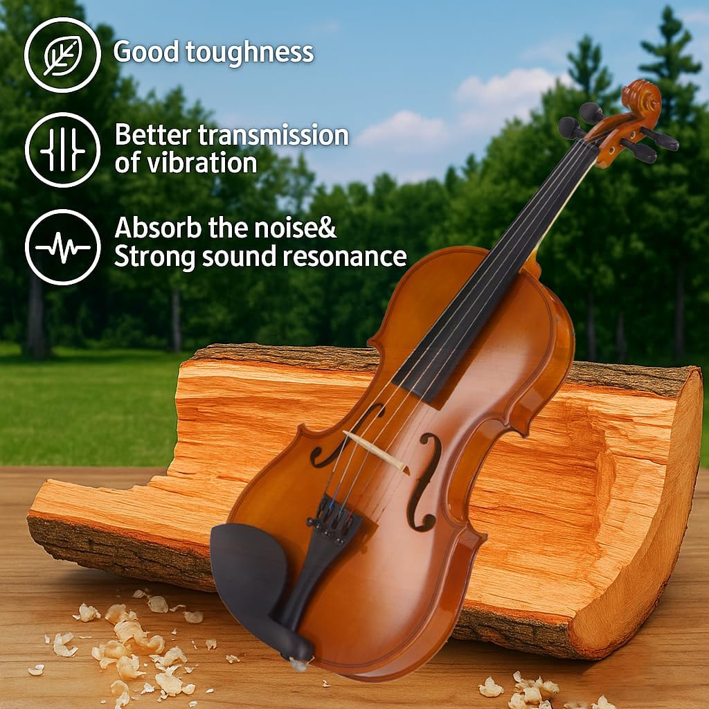 4/4 Acoustic Violin for Beginners, Full Size Plywood Fiddle Set for Kids and Adults with Hard Case, Bow, Extra Strings, Shoulder Rest, Rosin, Clip-on Tuner, Fingerboard Stickers, and Mute.
