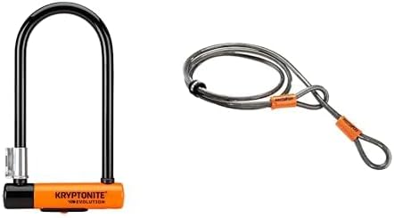 Kryptonite Evolution Standard Bike U-Lock, Heavy Duty Anti-Theft Bicycle U Lock, 14mm Shackle, High Security Lock for Bicycles Scooters & KryptoFlex Looped Bike Security Cable, 7'
