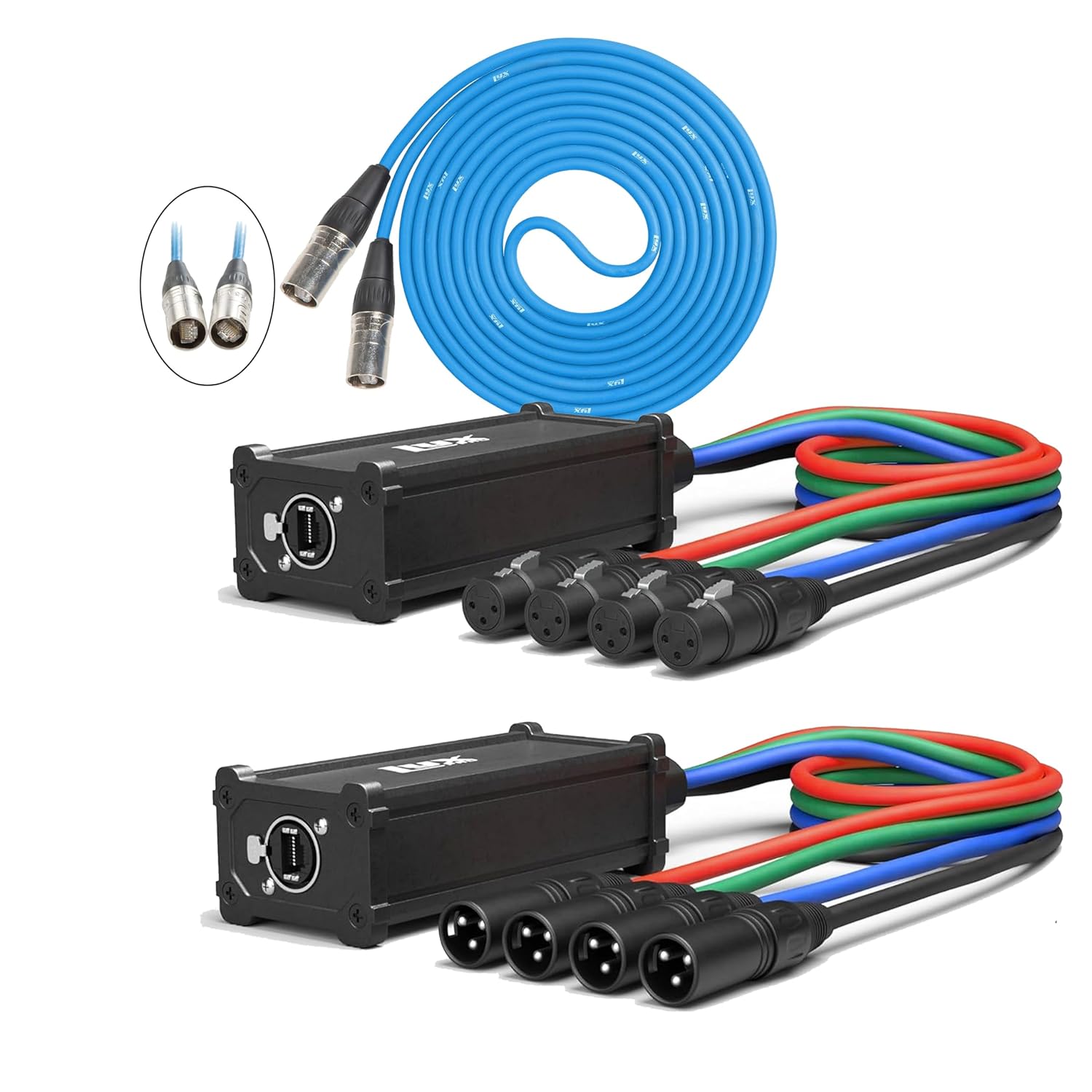 LyxPro Pair of Audio Snake 4-Channel XLR 3 Pin XLR to RJ45 Ethercon 10 Feet CAT6 Shielded Ethercon RJ45 for Audio, Sound and Lighting Cable