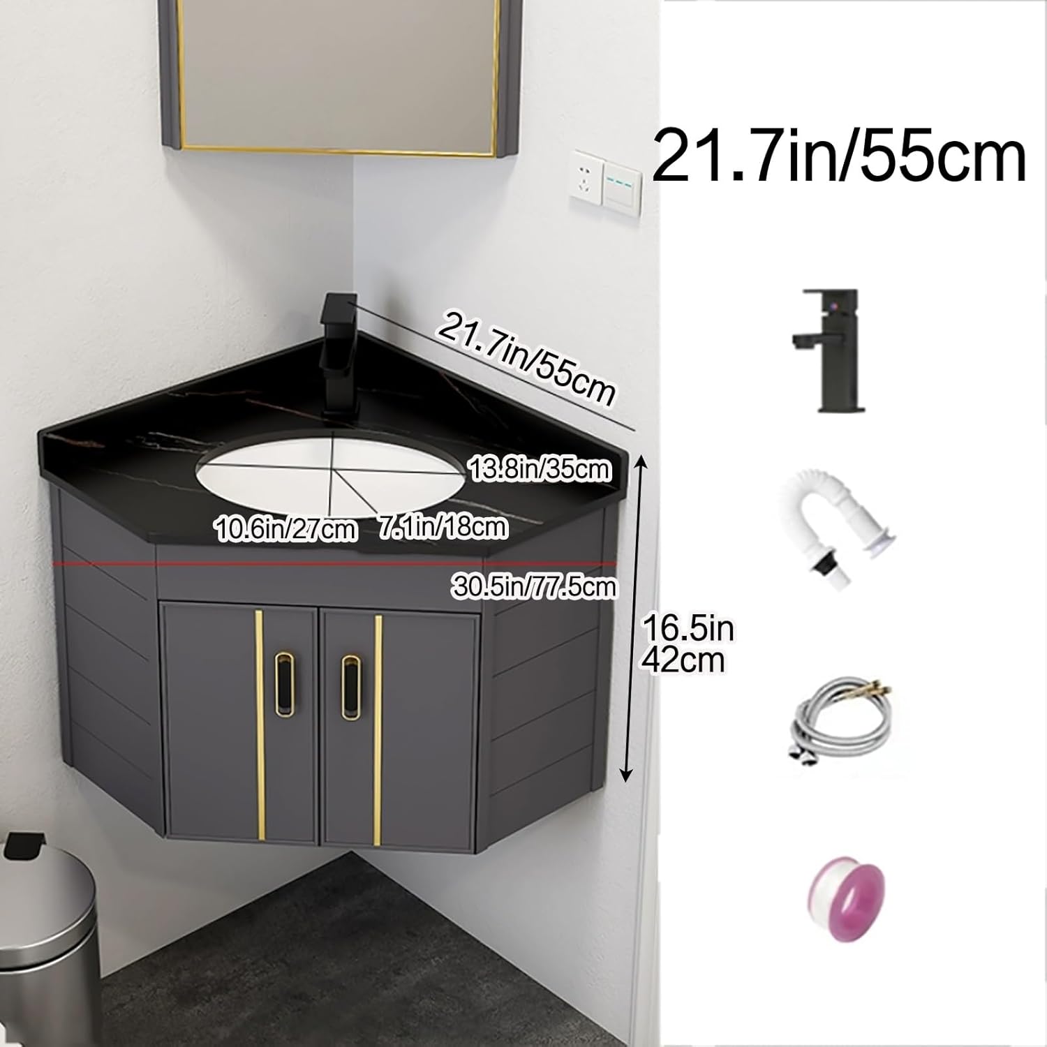 Corner Wall Mount Bathroom Sink Corner Bathroom Sink Small Corner Bathroom Cabinet Vanity With Sink Floating Vanity Bathroom Narrow Depth Vanities Lavamanos de Baño Modernos with Storage Space