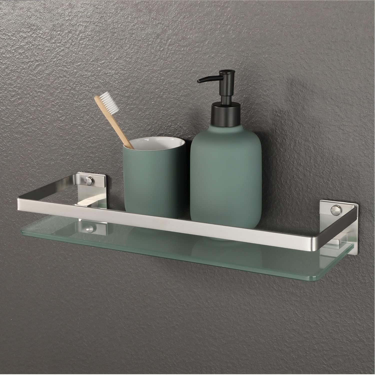 Shower Caddy Bathroom Shelves Organizer, Glass Shelf Wall Mount Rail Bathroom Shelf, 304 Stainless Steel Bathroom Accessories Bathroom Organizer (Color : 38cm Silver)