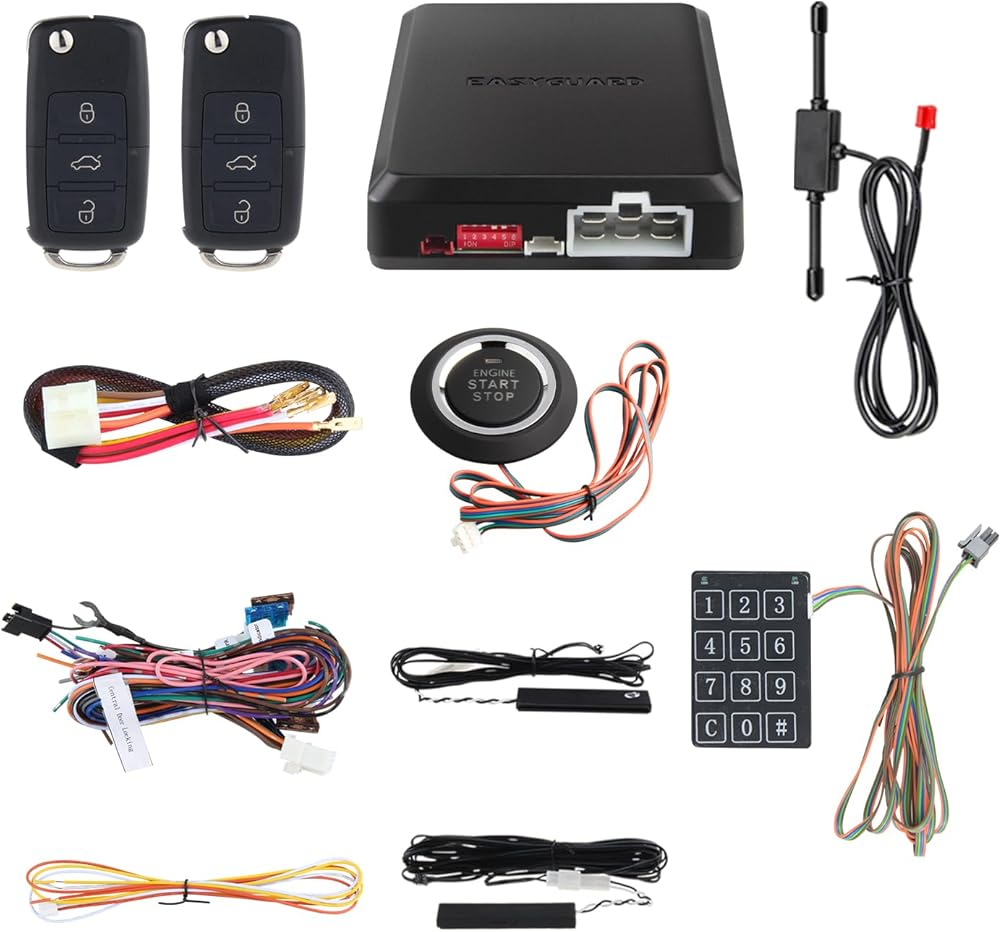 EASYGUARD EC002-V PKE Car Alarm System Remote Starter Push Button Keyless Go System Hopping Code