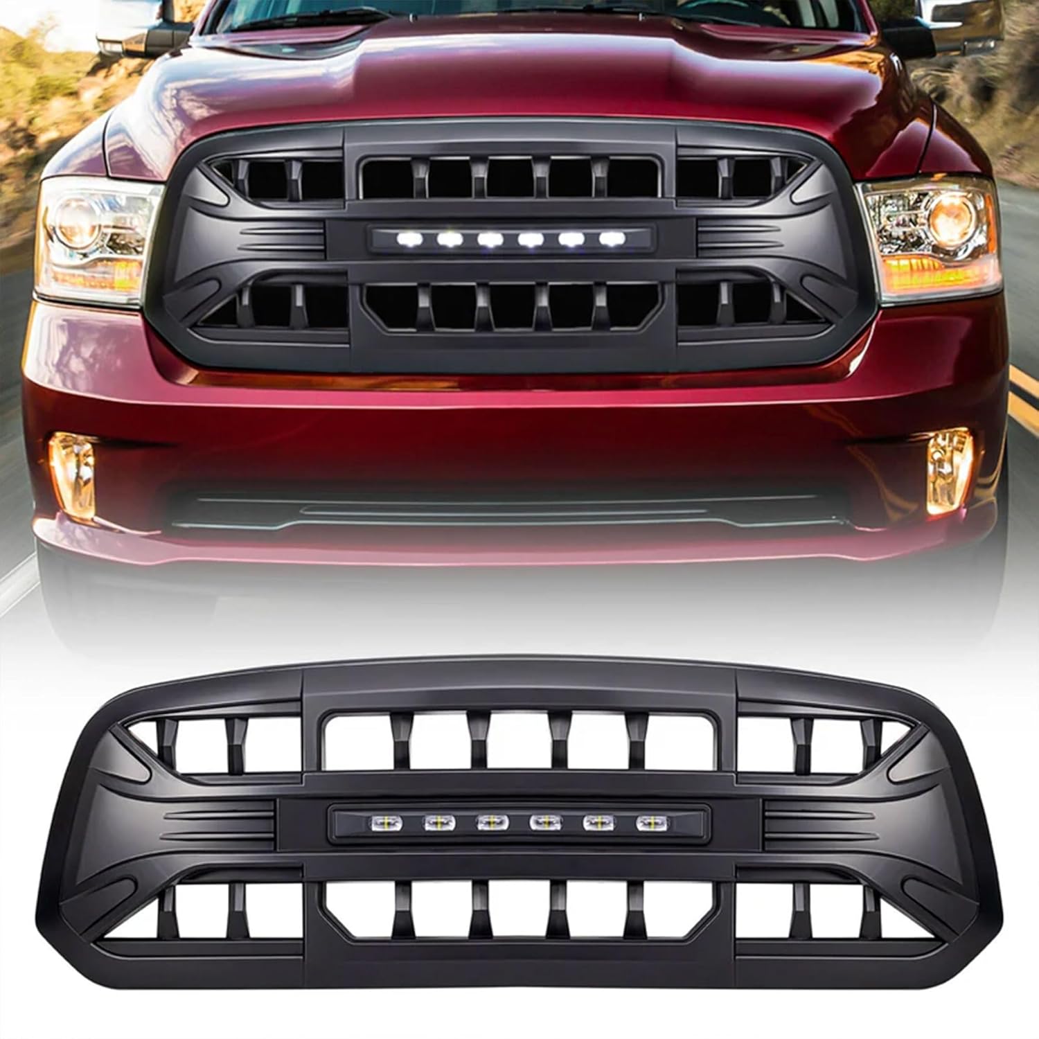 AMERICAN MODIFIED Armor Grille Vehicle Accessory with Off-Road LED Lights for 2013-2018 Dodge Ram 1500/2019-2023 Ram 1500 Classic Models, Matte Black