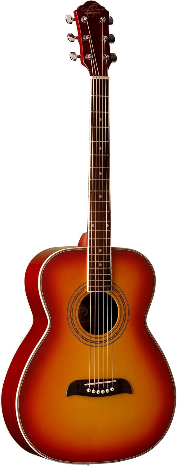 Oscar Schmidt 6 String OF2 Folk Acoustic Guitar. Cherry Sunburst, Right, (OF2CS-A)