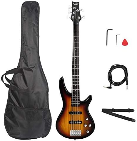 Music Lover GIB Electric 5 String Bass Guitar Full Size Bag Strap Pick Connector Wrench Tool Sunset Color 3-7 Days Delivery