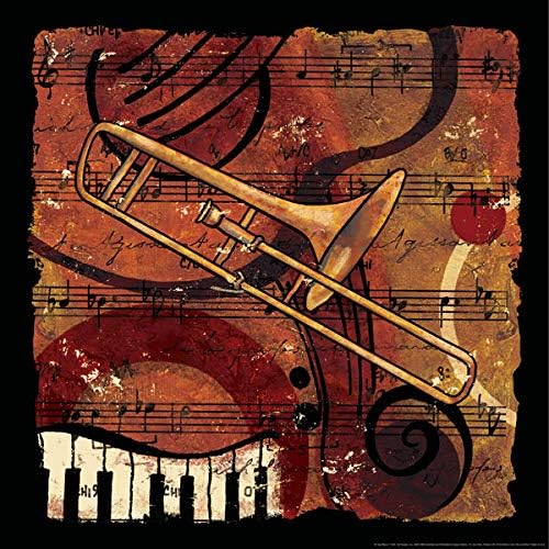 Gango Home Decor Jazz Music I Classic, Retro Trumpet, Sax, Trombone Band, Four 12 by 12-Inch Canvases; Ready to hang!