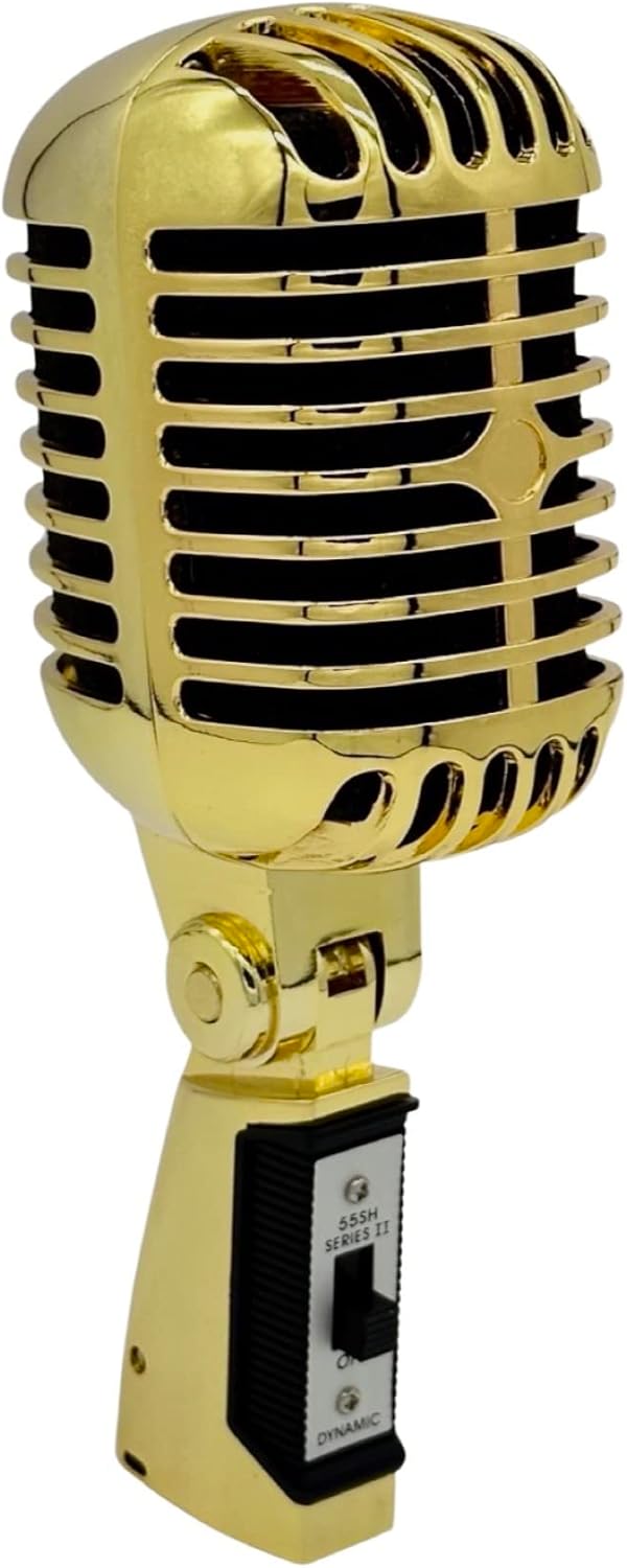 Gold Plated Metal Vintage Metal Condenser Streaming Microphone, Old Retro Vintage Style, Cardioid Mic wtih XLR Cable for Streaming, Broadcasting, Studio Recording, Props, Hand Prop, Hand Held