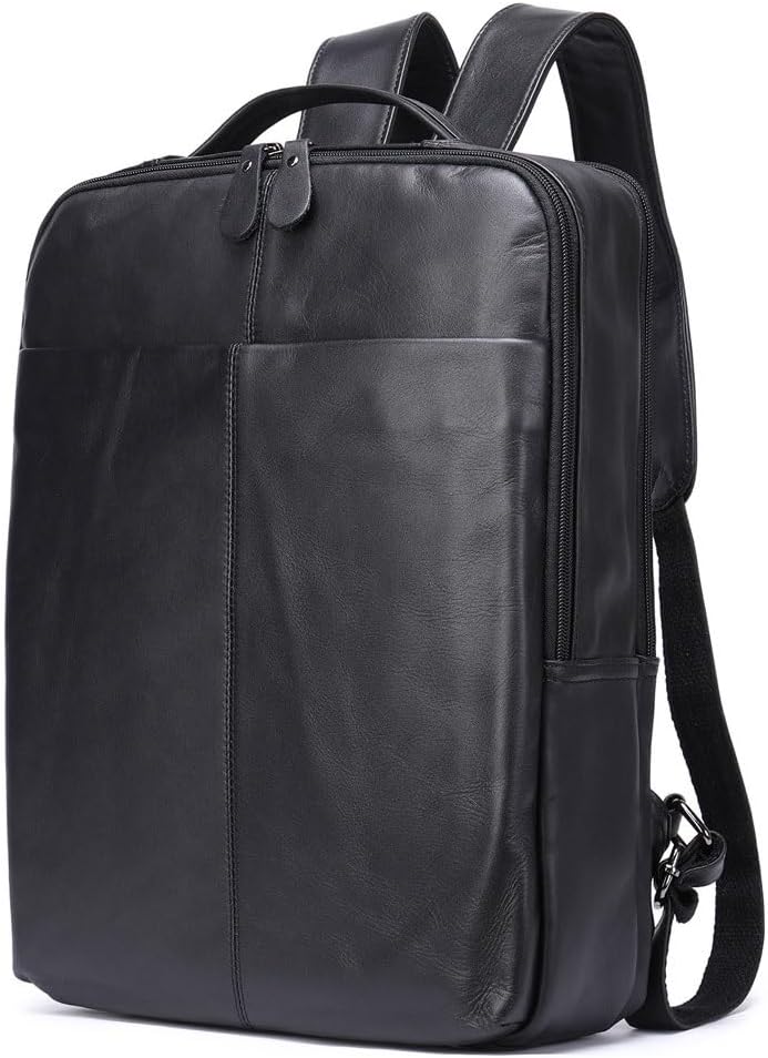Genuine Leather Backpack for Men Large Capacity Cowhide Business Travel Vintage Backpack Gift Box (Black)