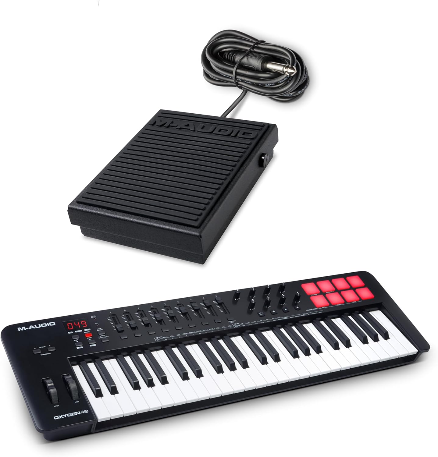 M-Audio Oxygen 49 (MKV) – 49 Key USB MIDI Keyboard Controller With Beat Pads, Smart Chord & Scale Modes, Arpeggiator and Software Suite Included & SP-1 | Sustain Foot Pedal or FS controller