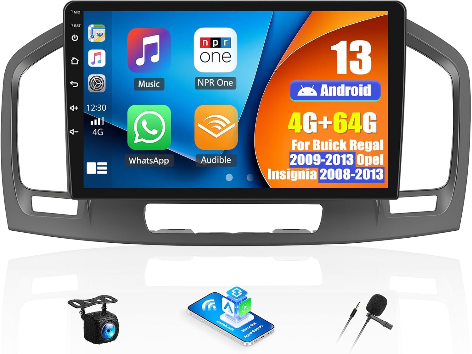 SIXWIN 4G+64G Android 13 Car Stereo for Buick Regal 2009-2013 Opel Insignia 2008-2013 9 Inch Touch Screen with CarPlay Android Auto Mirror Link UI Bluetooth FM GPS Navigation WiFi SWC Backup Camera