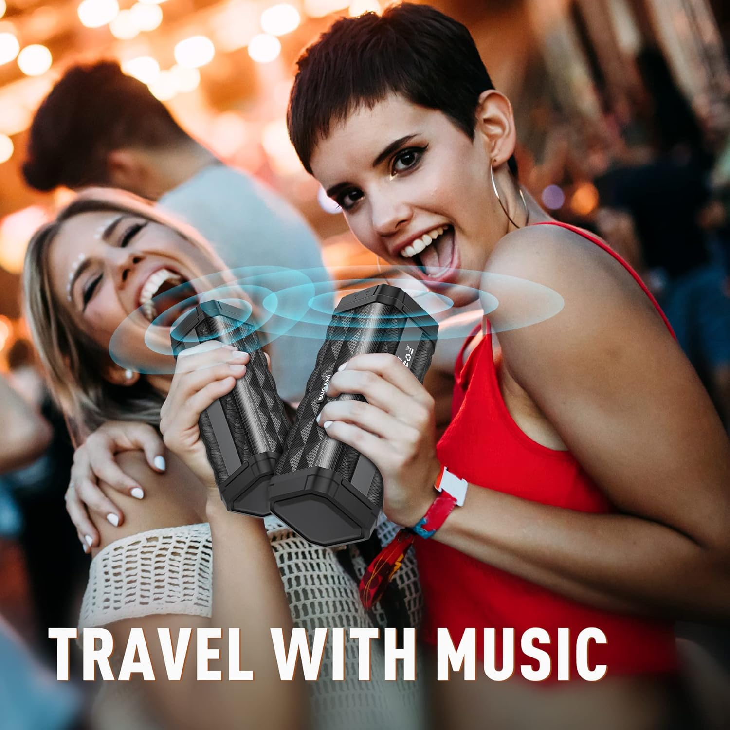 BUGANI Bluetooth Speakers, Portable Speakers, 100FT Range Bluetooth 5.0 TWS Pairing,IPX5 Waterproof Speakers Built-in Mic, 24H Play Type-C,Suitable for Outdoor Speakers at Travel/Party(2 Pack)