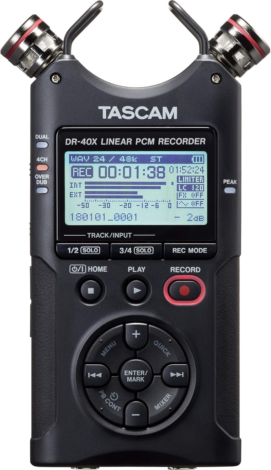 TASCAM DR-40X with Windscreen, Power Adapter and Case