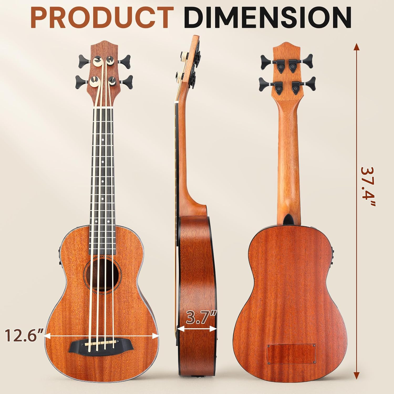 Ktaxon Electric Acoustic Bass Ukulele, 30 inch Mahogany Ukelele with EQ, Professional with 5W Amp E-A-D-G Ideal for Performances and Practice, Includes Gig Bag, Capo, Strap, Picks