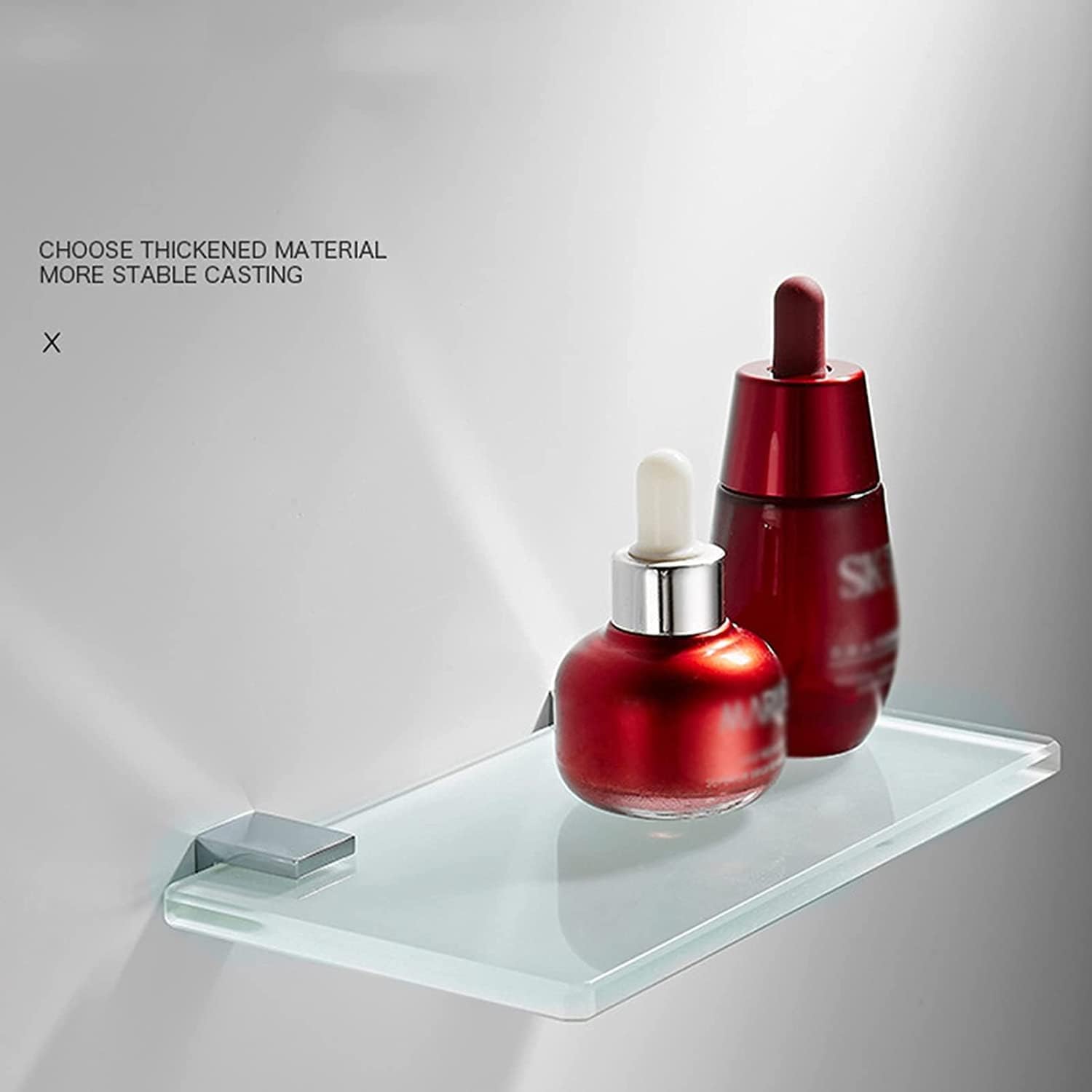 IOCCIOBB Bathroom Glass Shelf Bathroom Glass Shelf, Tempered Glass Shower Storage 7.08 by 3.9 Inches, Polished Copper Finish Matte Transparent Wall Mount