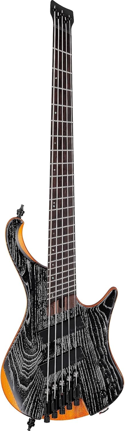 Ibanez EHB1135MS Headless 5-String Bass Guitar, Panga Panga Fingerboard, Silver Wave Black Low Gloss
