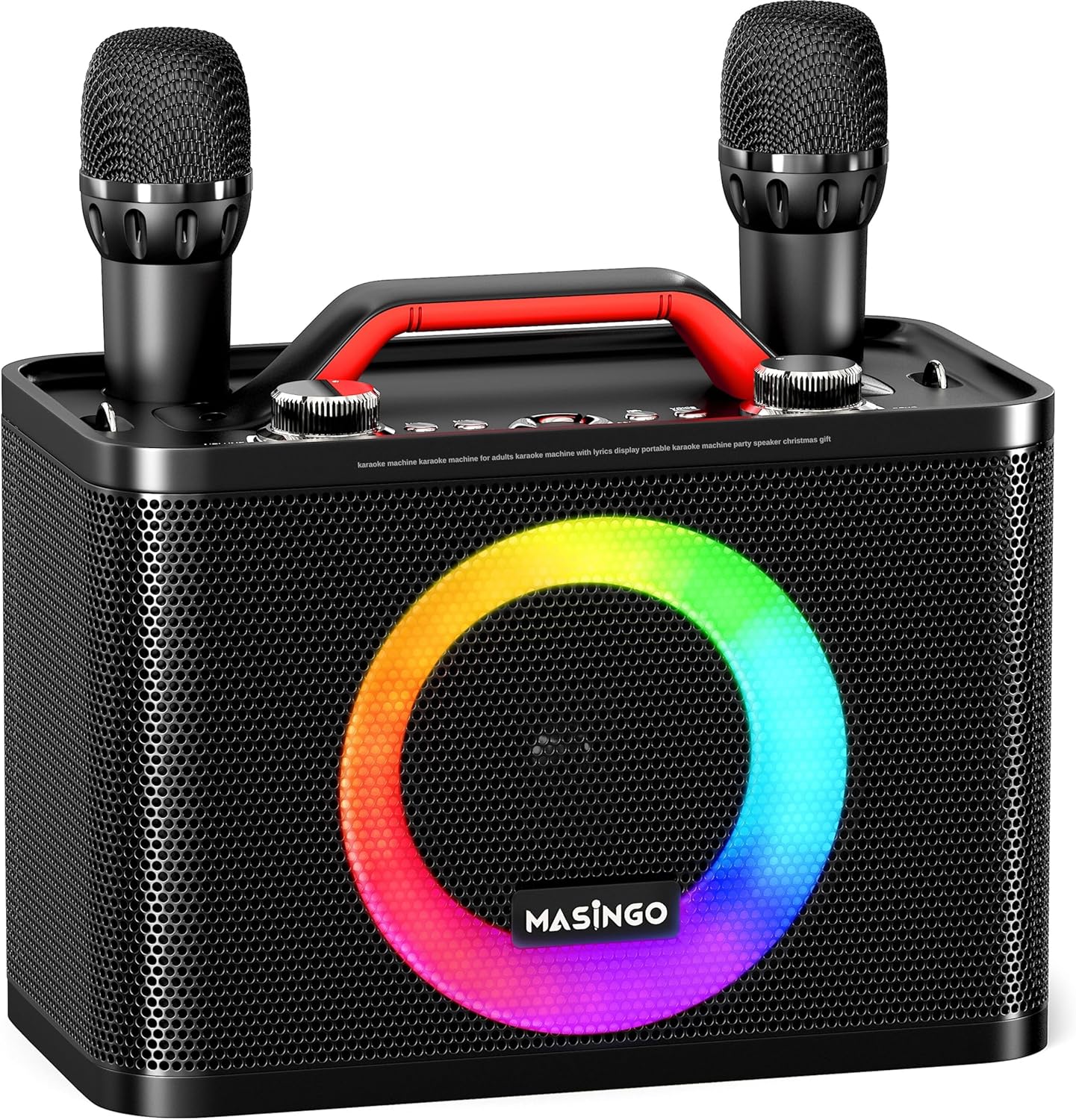 MASINGO New Karaoke Machine for Adults and Kids with 2 Wireless Microphones, Portable Bluetooth Singing Speaker, Colorful LED Lights, PA System, and TV Cable. Sonoro G5 (Black)