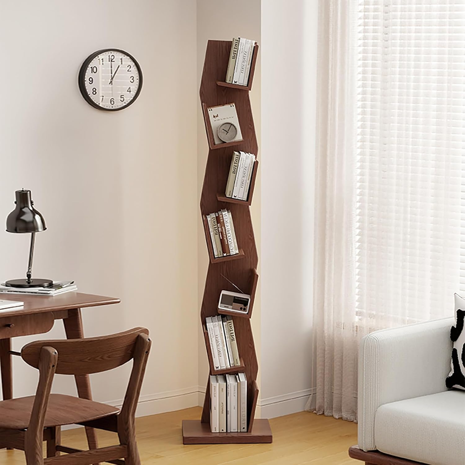 Wood Vertical Bookshelf with Lights, LED Bookcase with Storage Organizer, Corner Bookcase Floor Standing Book Shelf for Living Room, Bedroom & Home Office(Black,128cm/50.4in)