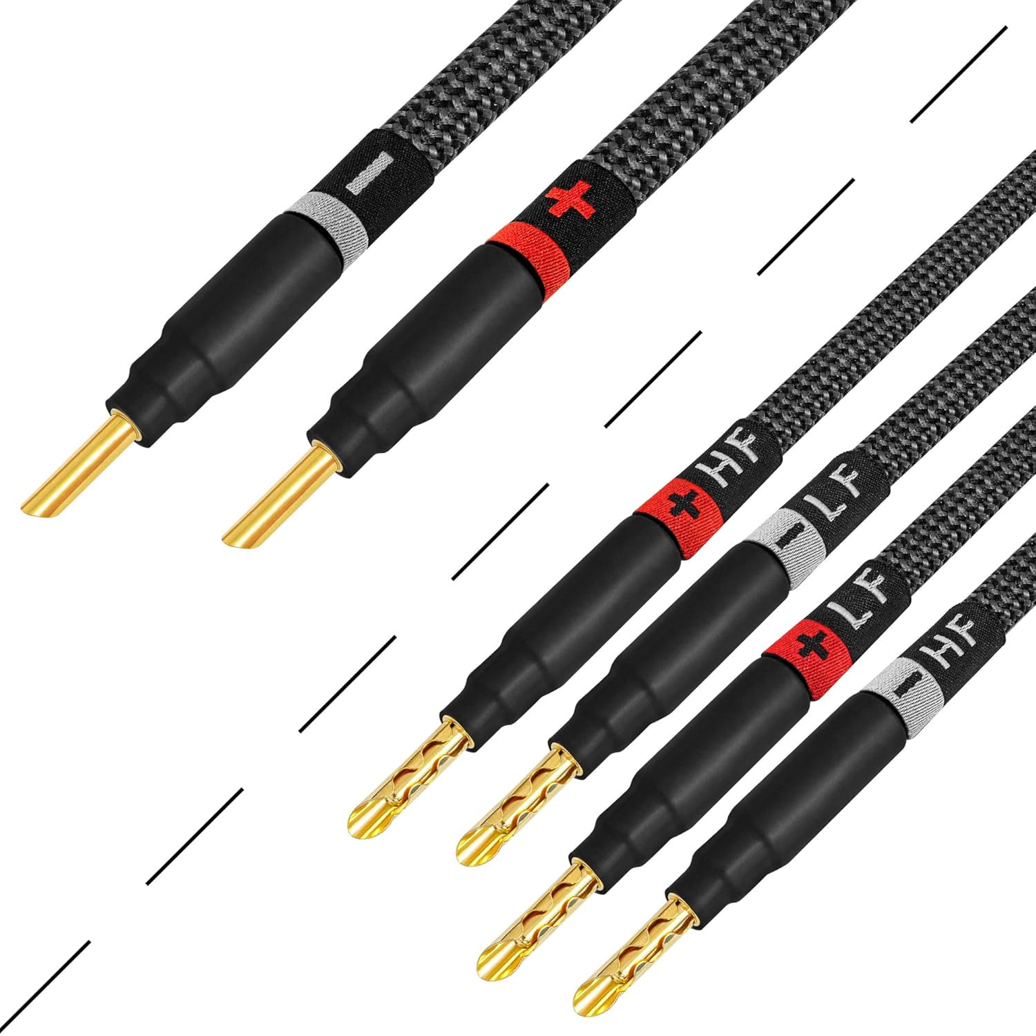 WORLDS BEST CABLES 8 Foot Ultimate - 9 AWG - Ultra-Pure OFC - Premium Audiophile HiFi Bi-Wire Speaker Cable Pair with Eminence Gold Banana Plugs & Carbon Tweed Jacket