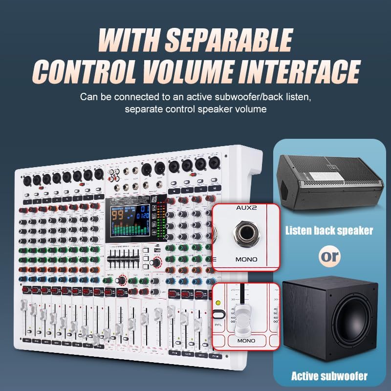 GF12 Multi-Function 12 Channel Audio Mixer with Multi-Effect Processing Built-in Large LCD Color Screen Built-in 7-Stage Equalizer and 99 Reverb DJ Mixer for Performance and Studio (GF12)