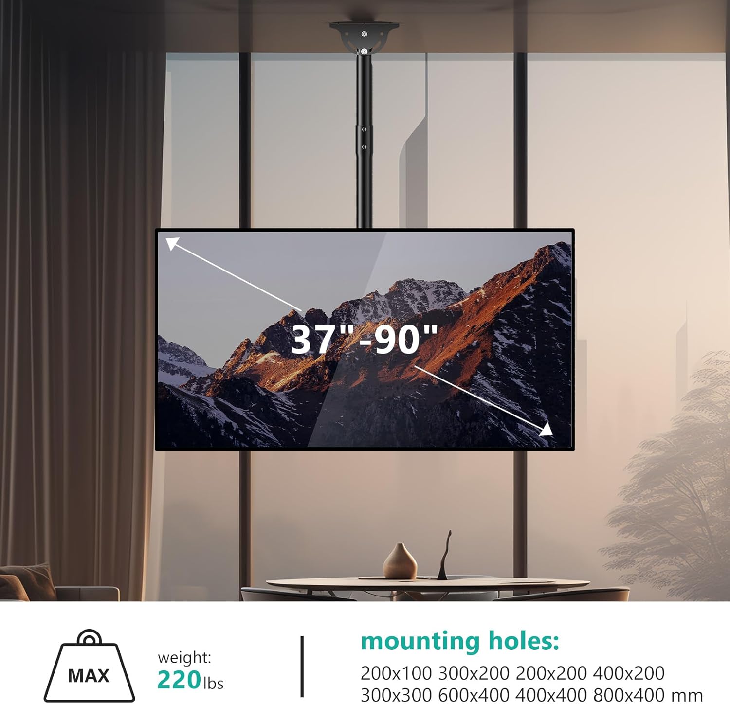 WALI Ceiling TV Mount for 37-90 inch + WALI TV Wall Mount Articulating LCD Monitor Full Motion 15 inch Extension Arm