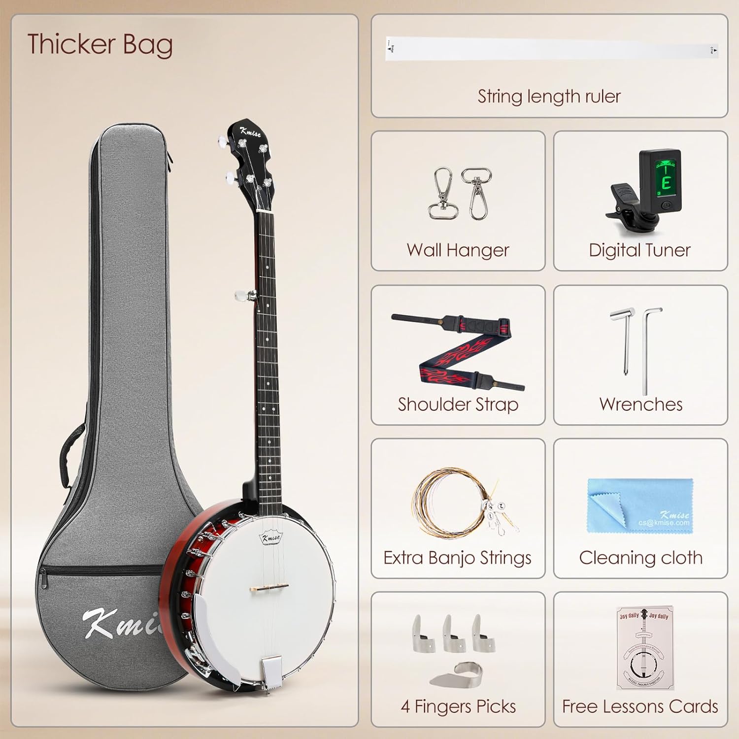 Kmise Banjo 5 String Banjos,Professional Full Size 38 Inch Open or Closed Back With Resonator, Bridge, Strings Pack, Finger Picks, Strap, Case, Tuner Accessories Set Gift Choice for Adults Beginner