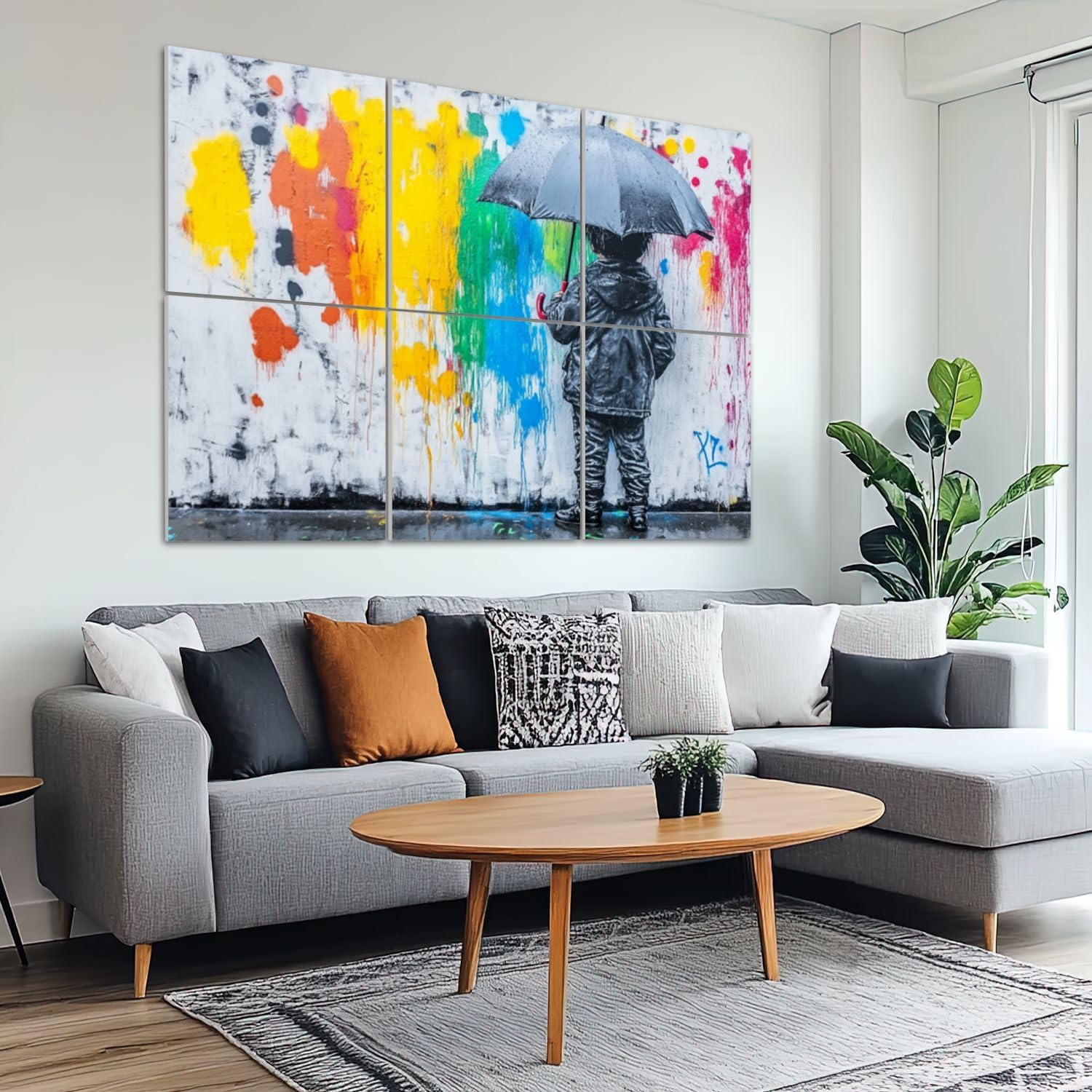 6 Pack Art Acoustic Panels Sound Absorbing Raining Day Colorful Graffiti Street Famous Modern Inspirational Grey Decorative Soundproof Wall Panels Self Adhesive for Recording Studios Office 72