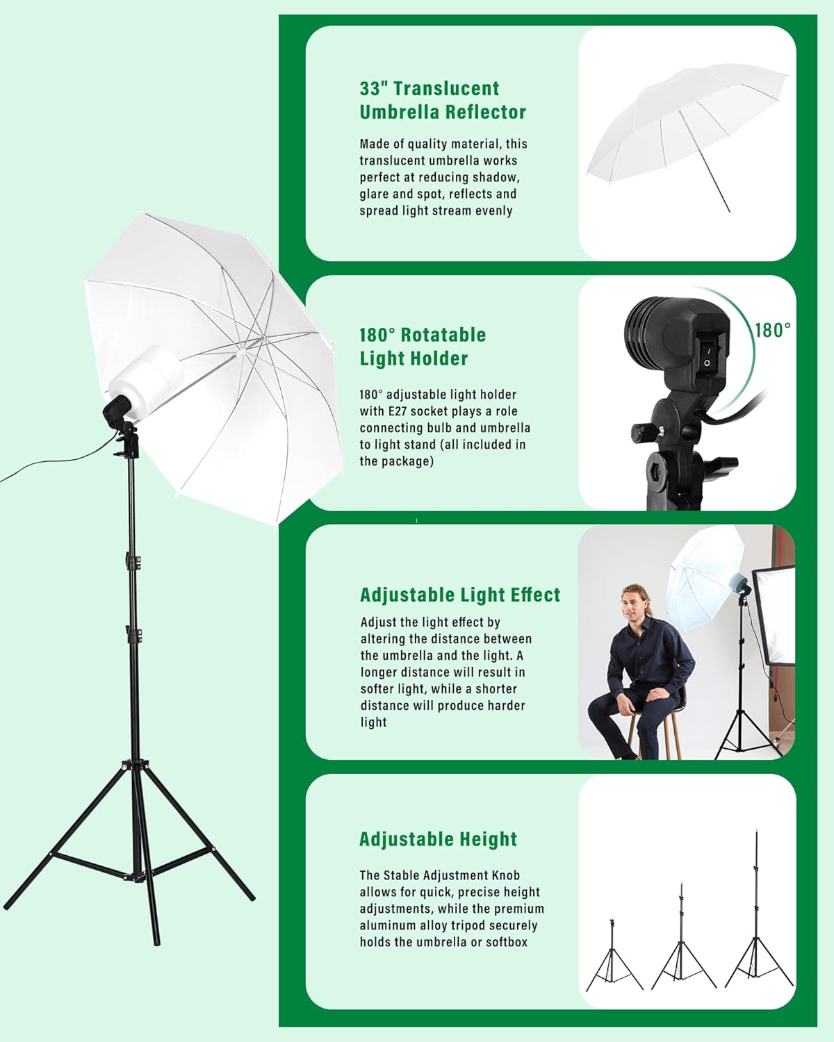 Andoer Professional Softbox Photography Studio Lighting Kit with 3 Color Backdrops, 6.5*10ft Backdrop Stands, Photography Umbrellas for Product Photography Portrait Video Shooting and Live Streaming