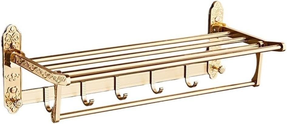 Bathroom Shelf Decor, Towel Rack with Towel Bar and 7 Hooks, 19.6