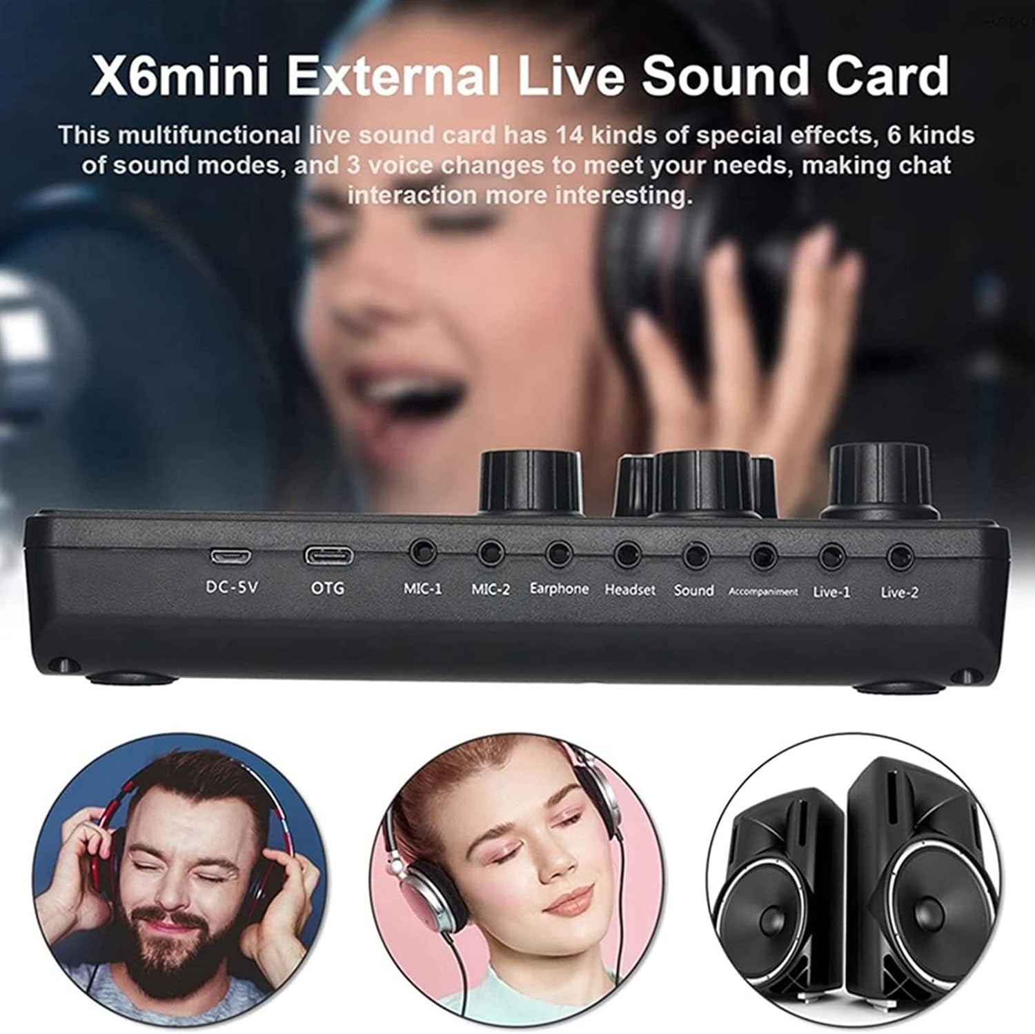 Professional Audio Mixer, X6 Mini External Live Sound Card Mini Sound Mixer Board for Live Streaming Music Recording Karaoke Singing