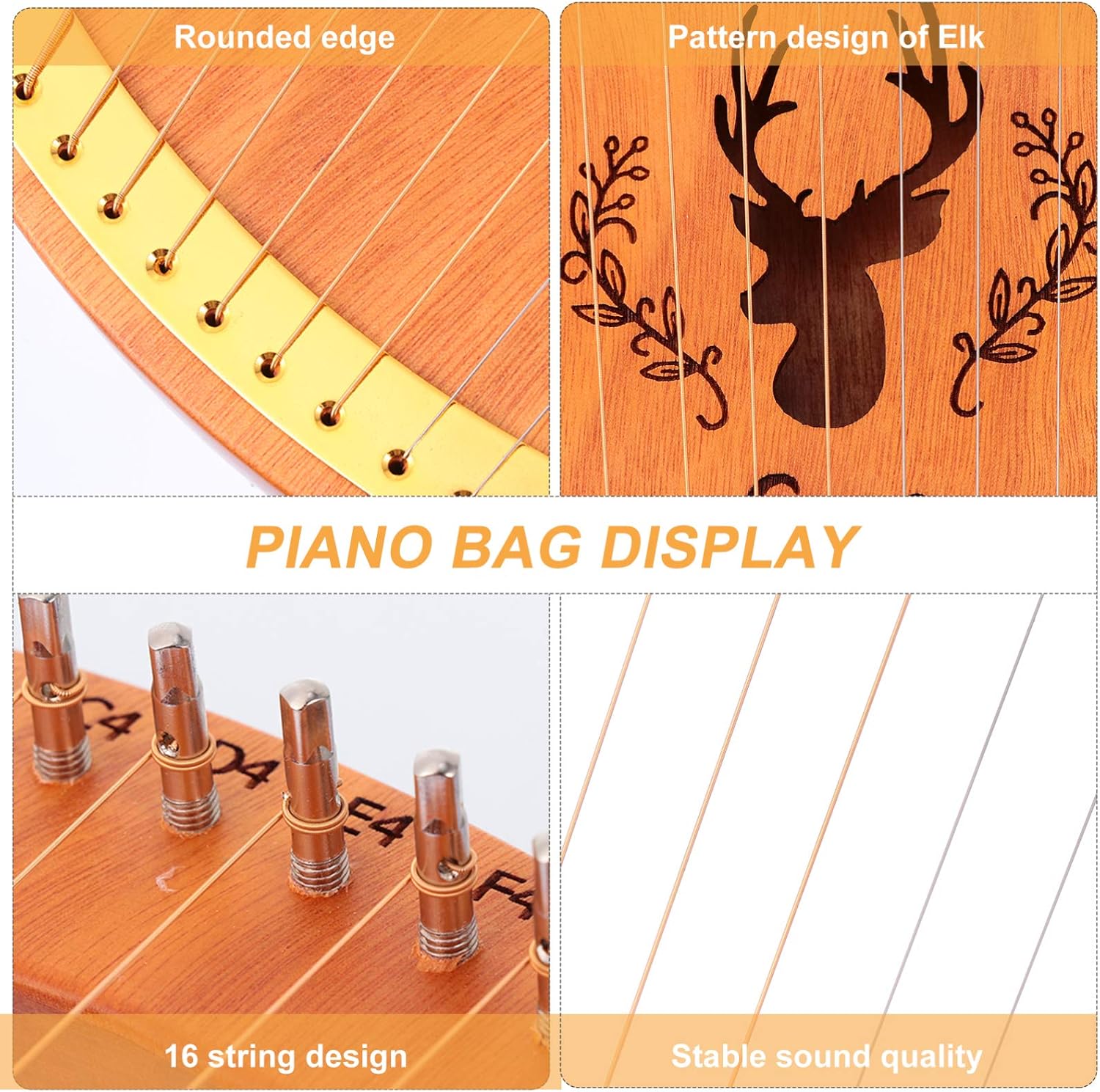 VICASKY 1set String Lyre Harp Portable Handheld Wooden Musical Instrument for Beginners Delicate Design for Relaxation and Enjoyment Music