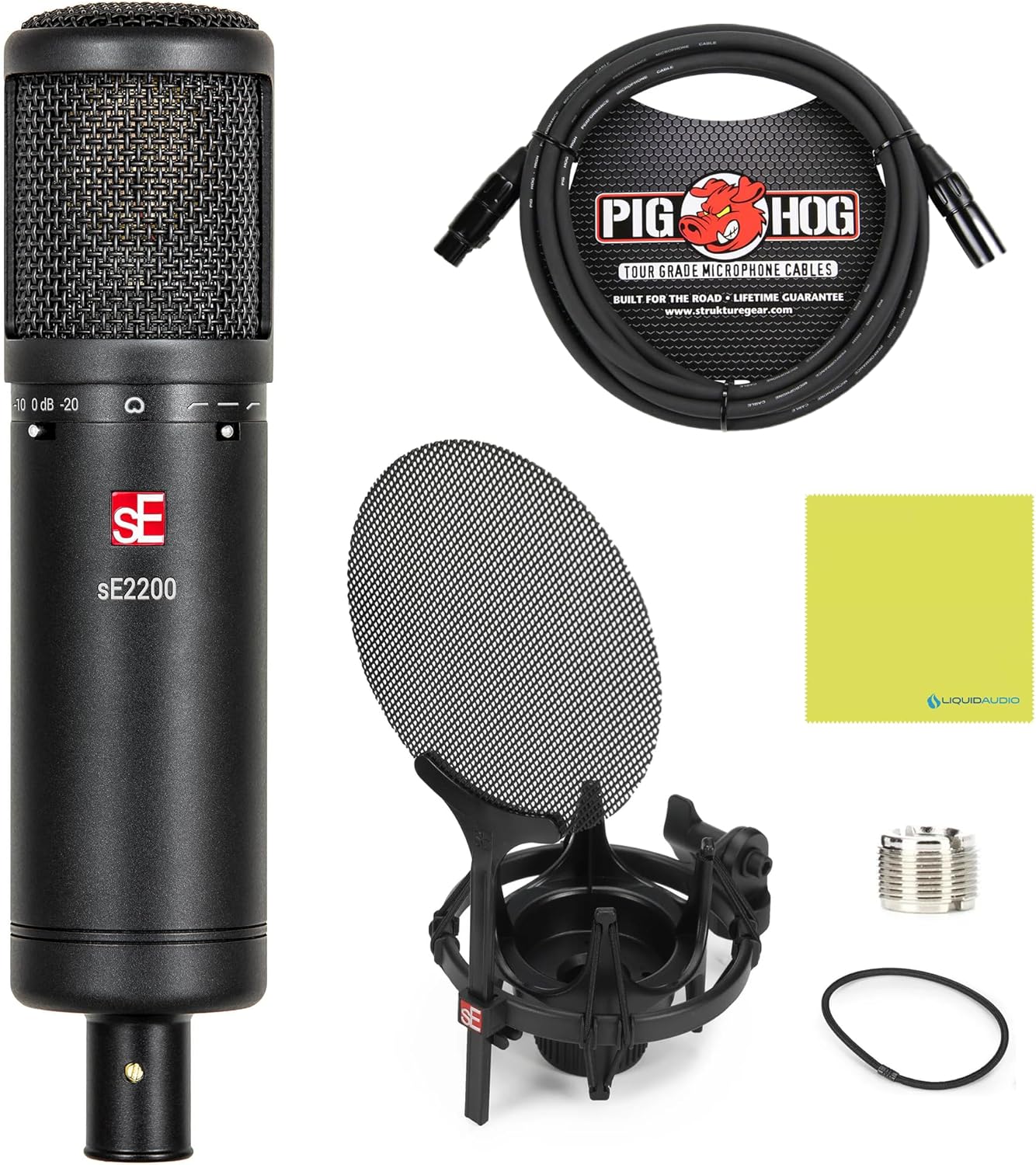 sE Electronics sE2200 Large-Diaphragm Condenser Microphone Bundle w/Pig Hog PHM10 8mm Mic Cable Polishing Cloth