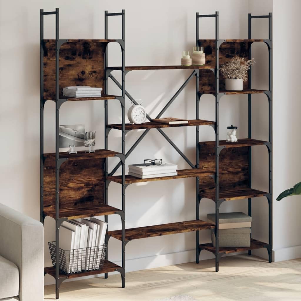 65.6 inch Large Modern Brown Engineered Wood Bookshelf with 8 Tier Shelves & Steel Frame, Tall Freestanding or Wall Mount Bookcase for Living Room Bedroom Office
