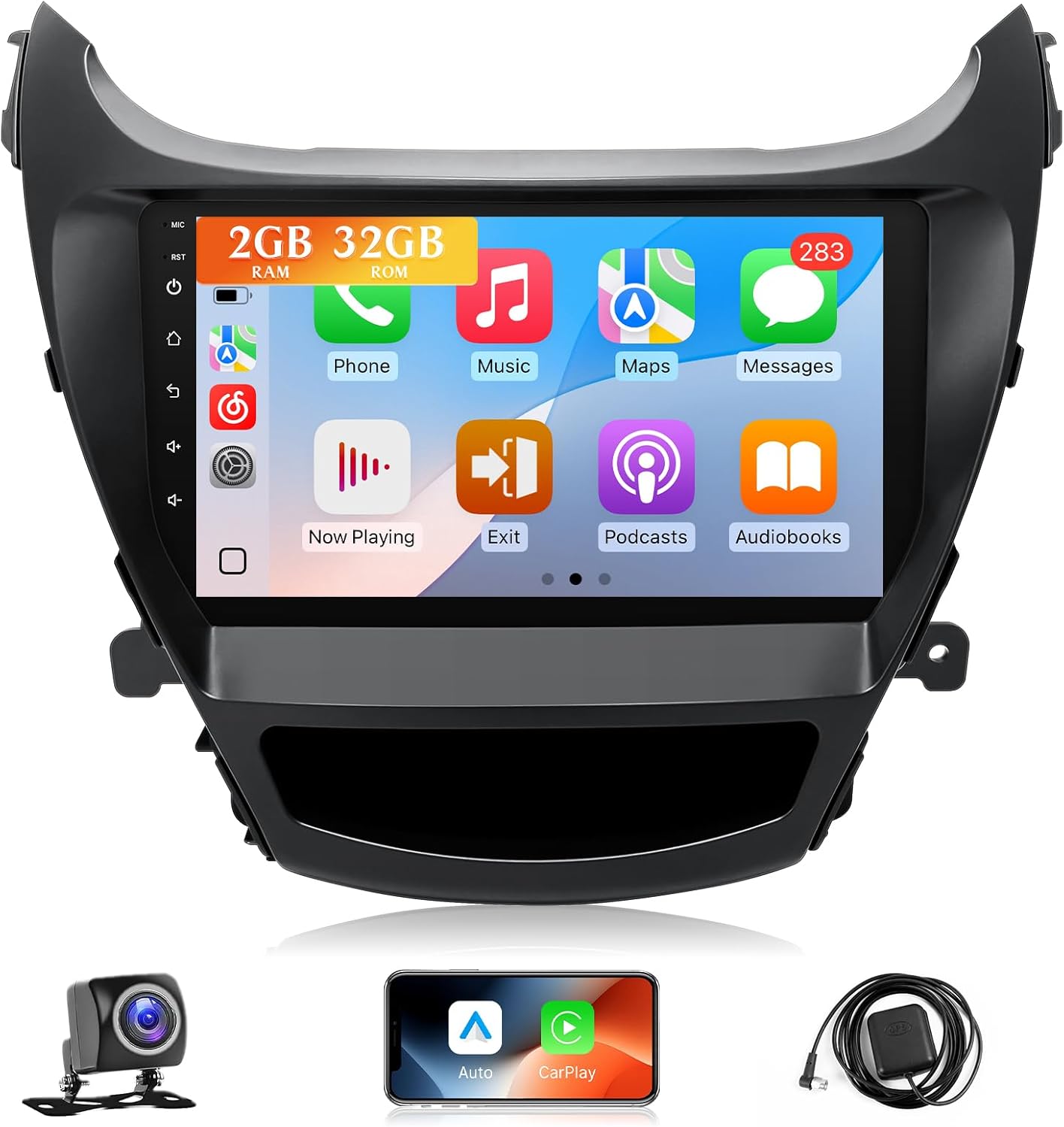 Leadfan Android Car Stereo for Hyundai Elantra 2014 2015 2016 Radio with Apple Carplay Android Auto Mirrorlink 9” IPS Touch Screen Elantra Car Play Radio FM Bluetooth WiFi GPS Navi + AHD Camera MIC