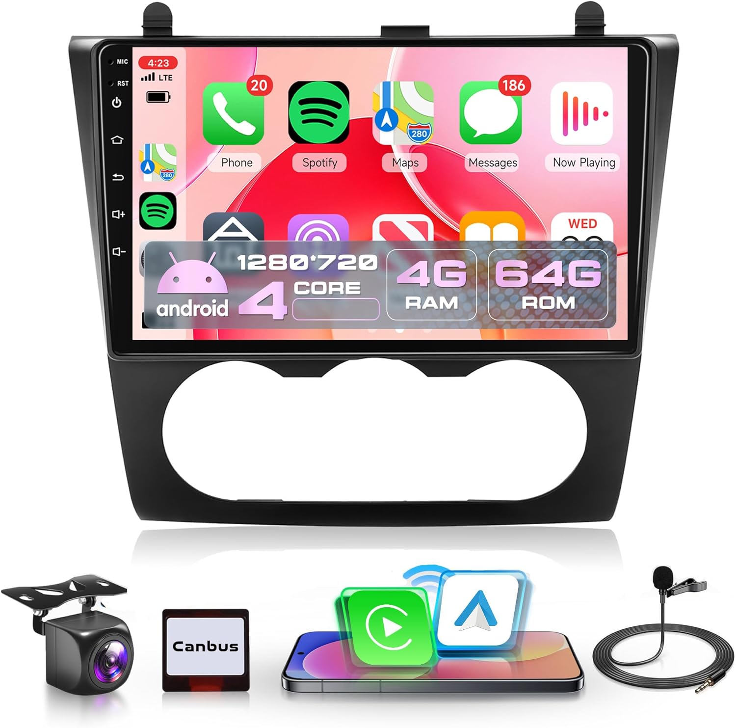 4Core 4G+64G Rimoody Car Stereo Radio for Nissan Altima 2008-2012, Android 15 Wireless Carplay Android Auto Mirror Link 9'' Touchscreen GPS WiFi DSP FM/RDS Bluetooth Backup Camera