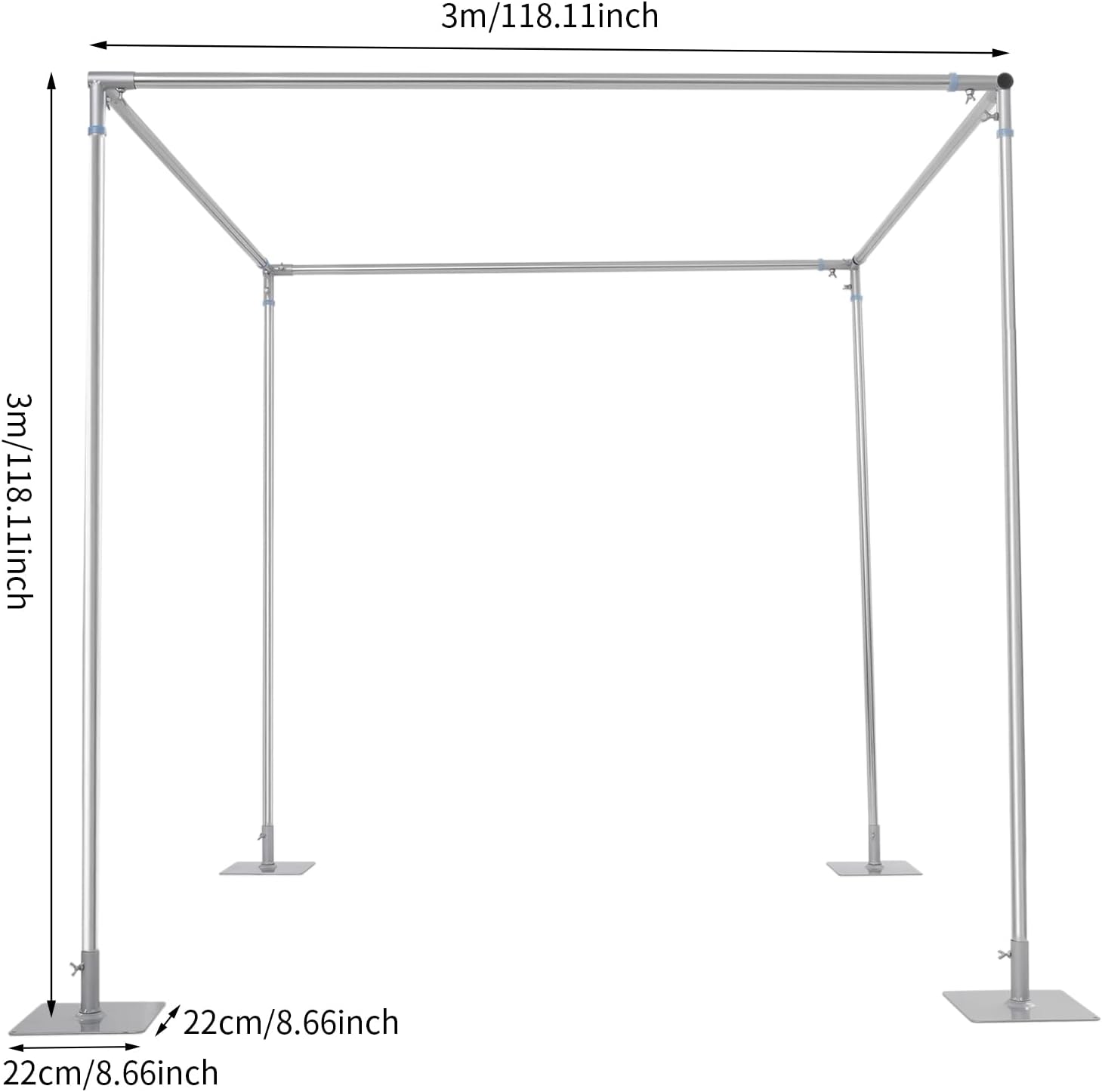 4 Corners Square Heavy Duty Backdrop, 10ft Adjustable Telescopic Portable Pipe and Drape Backdrop Stands, Silver Wedding Photography Background Support for Any Events