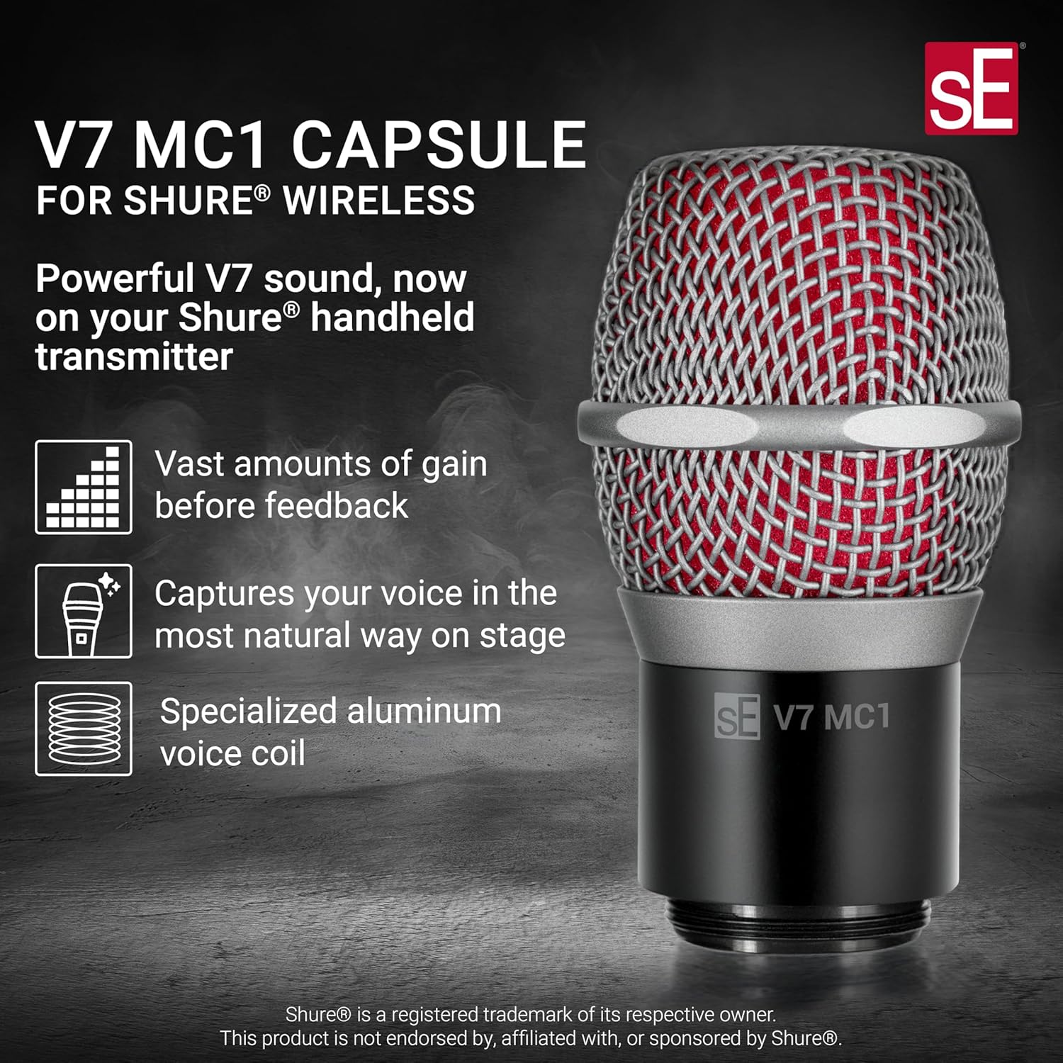 SE ELECTRONICS V7 MC1 Wireless Microphone Capsule - Compatible with Shure Wireless Transmitters - Professional Dynamic Microphone for Singing, Speech & Music Studio Recording (Grey)