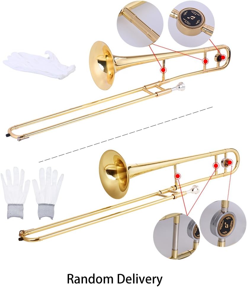 Trumpet Alto Trombone Brass Bb Tone B Flat Woodwind Instrument with Cupronickel Mouthpiece Cleaning Stick Case (Silver)