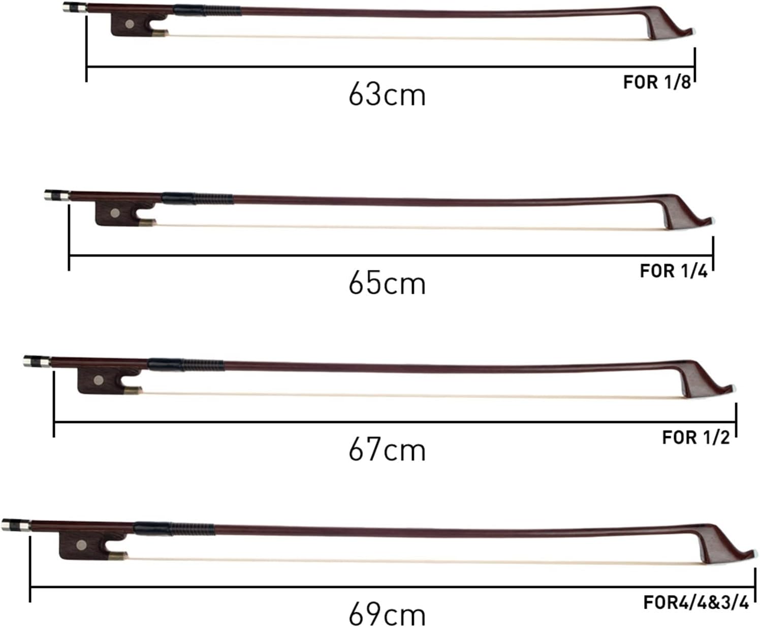 TSTS 4/4 3/4 1/2 1/4 1/8 Double Bass Bow Brazilwood Round Stick White Mongolia Horsehair Sheep Skin Full Size Violin Bow (Color : 3/4)