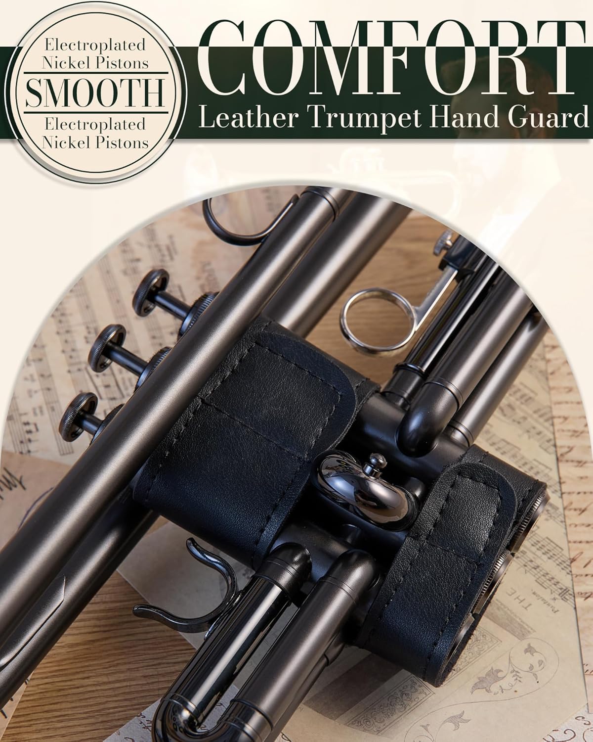 AKLOT Weighted Leadpipe Bb Trumpet: Electroplated Nickel Pistons, Brushed Matte Black, Leather Finger Guard, Weighted and Standard Trumpet Mouthpieces, Stylish Leather Case, Lesson Book (SNR-VirtOE)