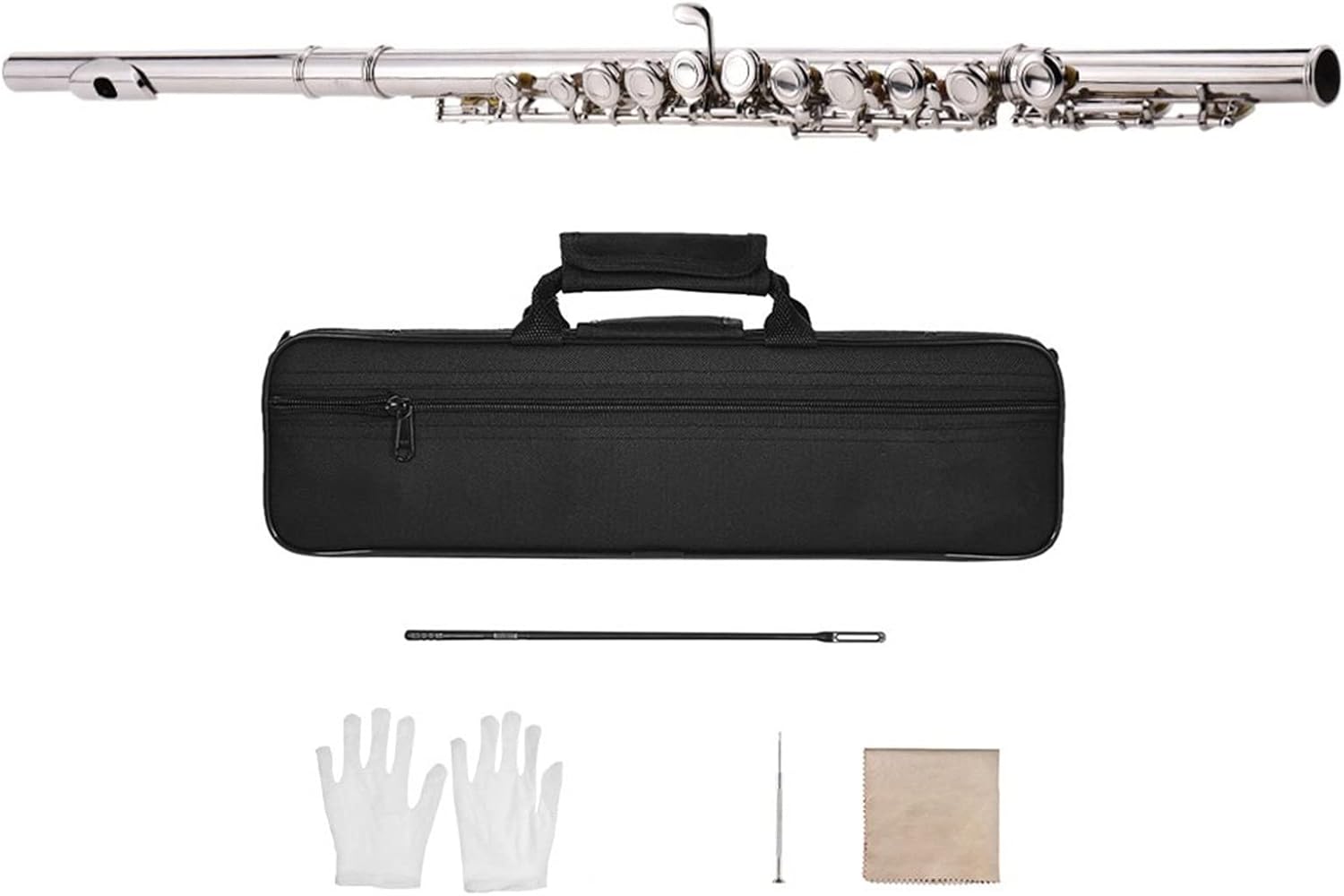 Flute Kit Flute Nickel Plated 16 Holes C Key Cupronickel Woodwind Instrument Mini Screwdriver Padded Bag Intermediate Flute