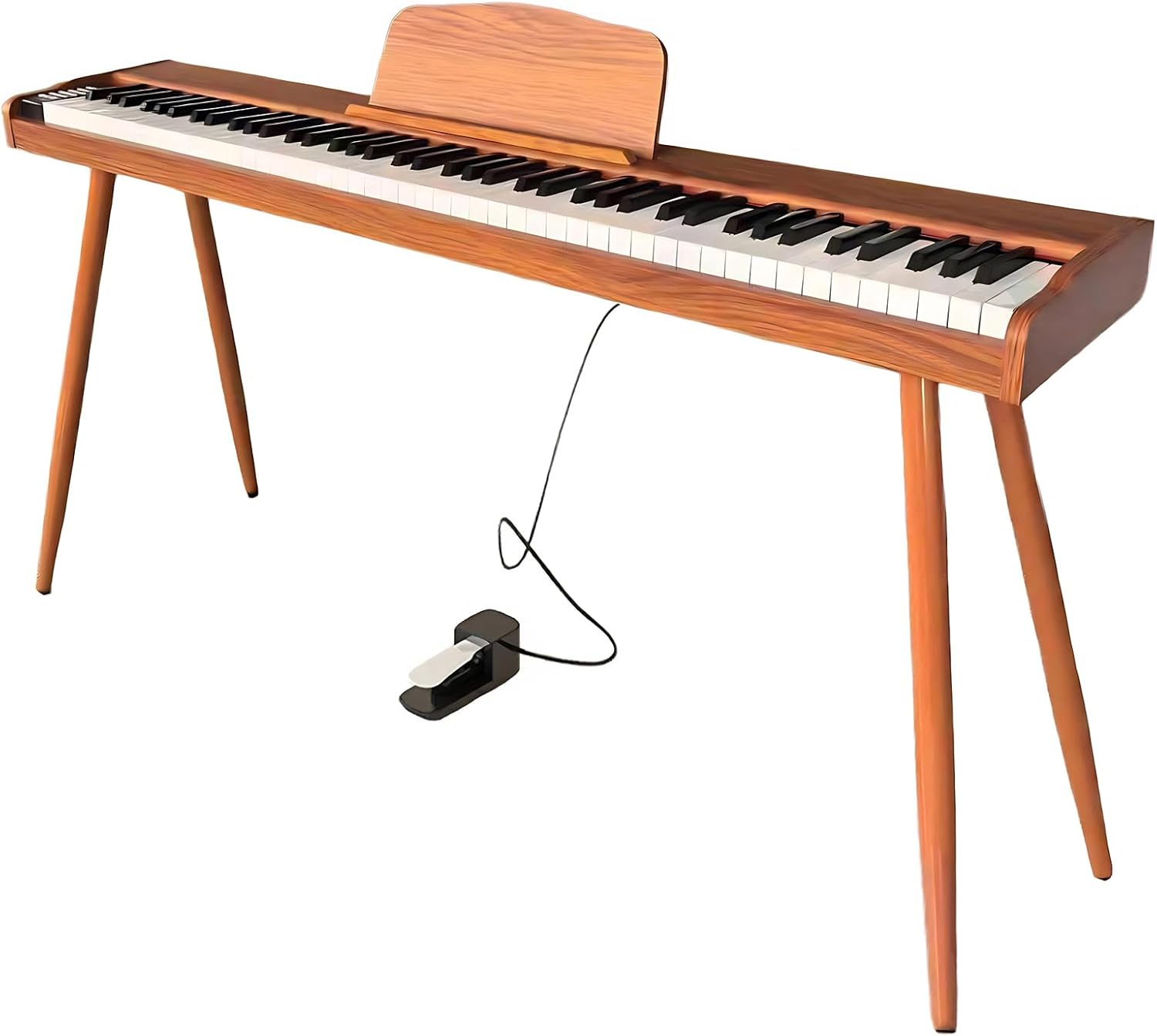 PLYOR 88 Keys Digital Piano Semi Weighted Keyboard, Wooden Desk Electric Piano Transforms Between Desk and Vanity, Home Piano for Beginner Music Learner, Brown (BrownColor)